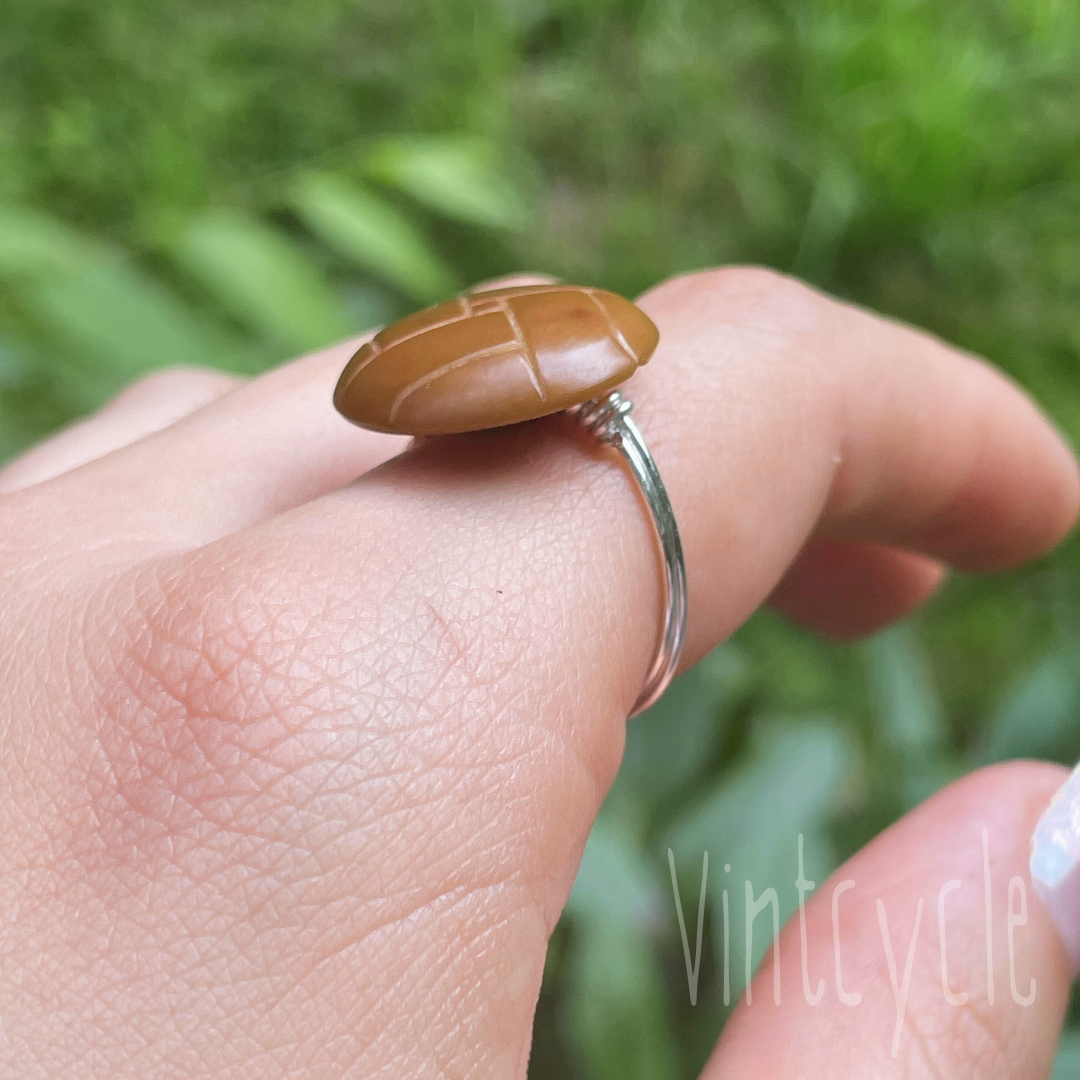 Brown Geometric Button Ring