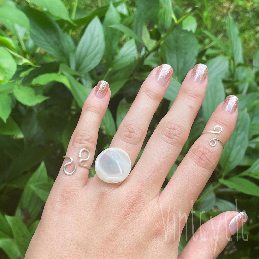 White Mother of Pearl Button Ring