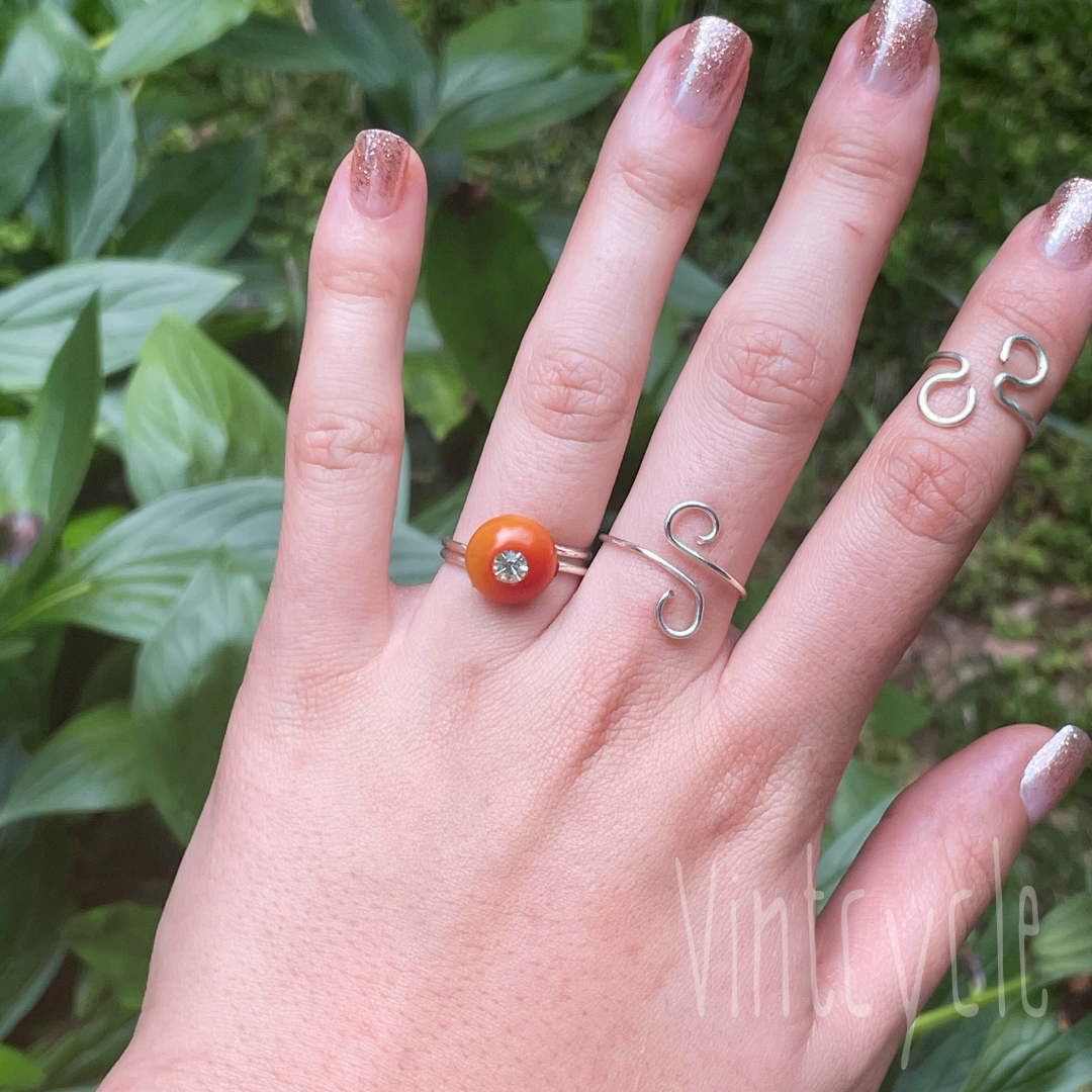 Orange and Diamond Crystal Button Ring