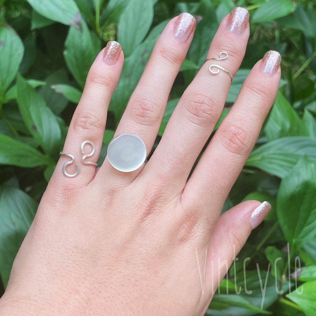 White Pearlescent Button Ring