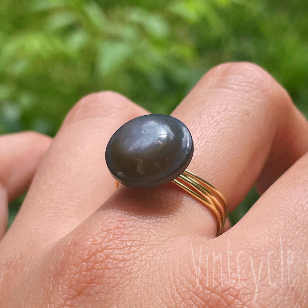 Storm Cloud Blue Button Ring
