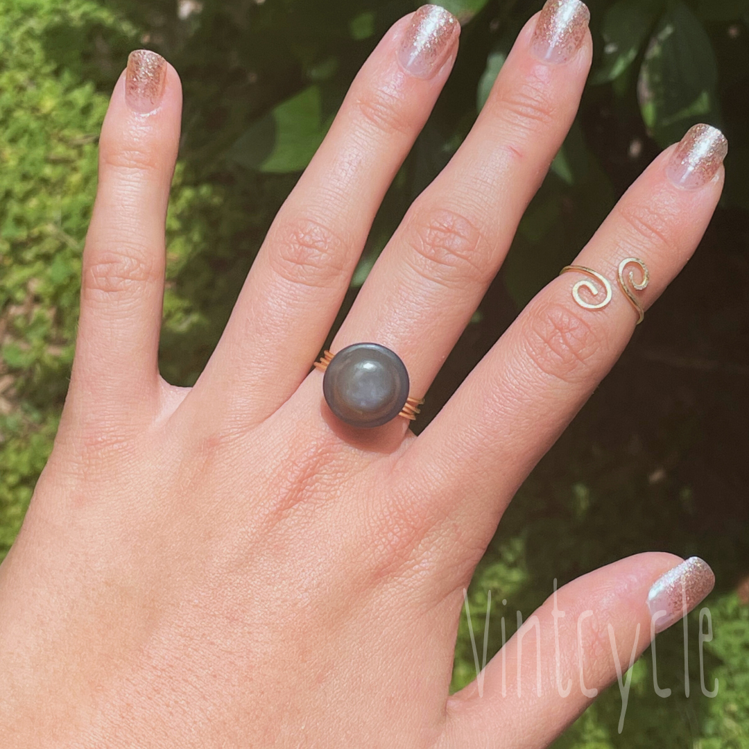 Storm Cloud Blue Button Ring