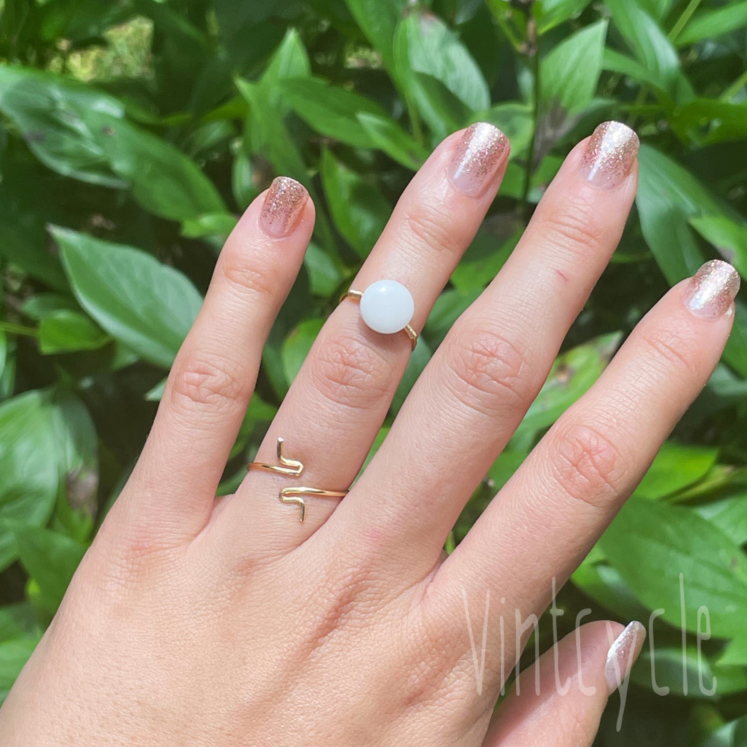 Small White and Gold Button Ring