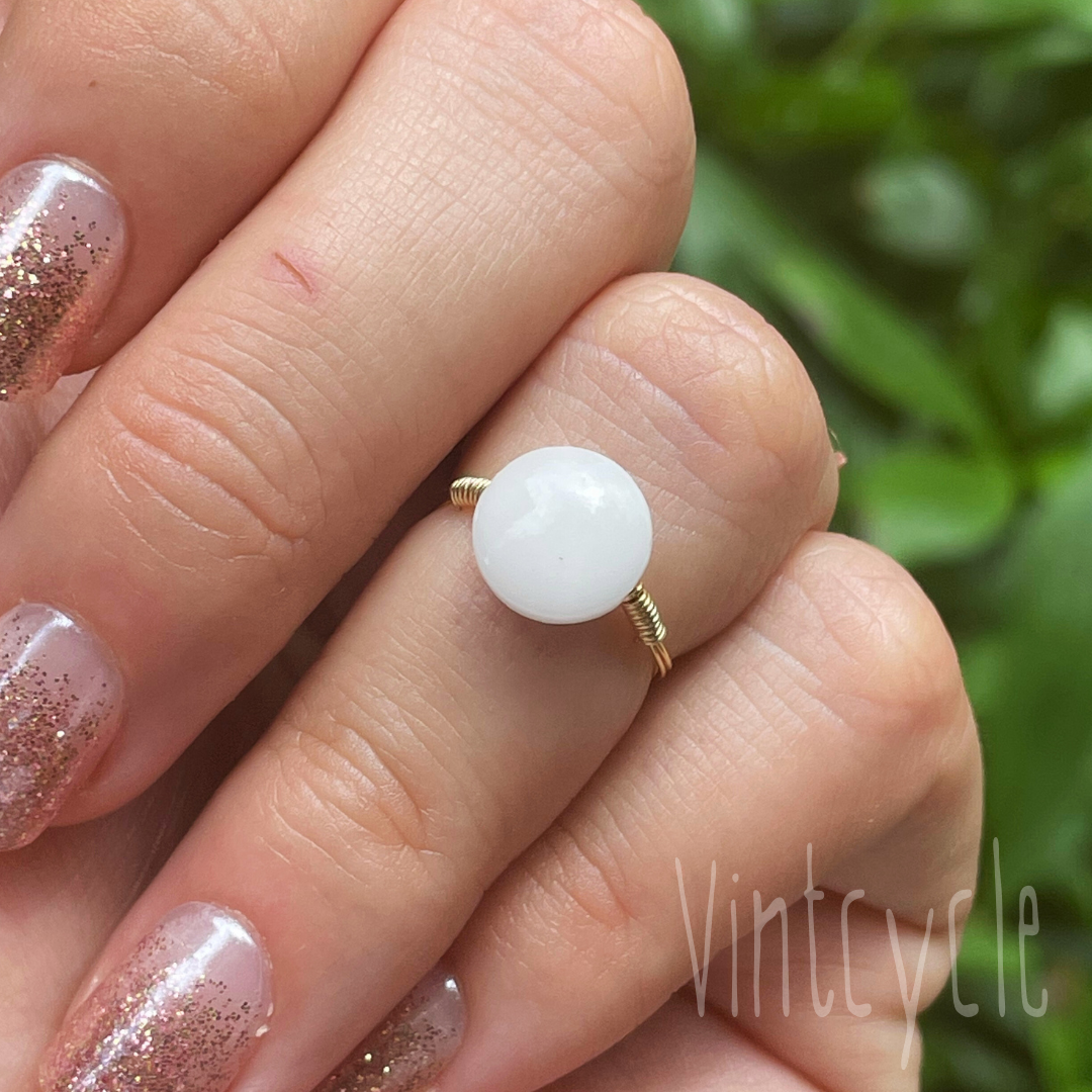 Small White and Gold Button Ring