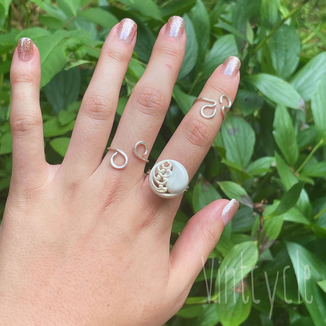 Carved White Button Ring