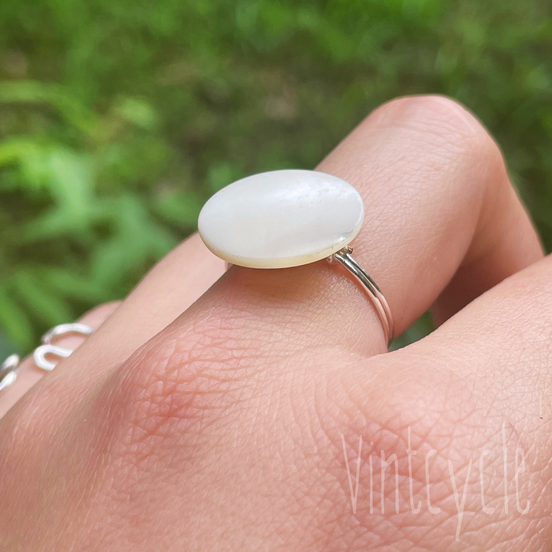 White Mother of Pearl Button Ring