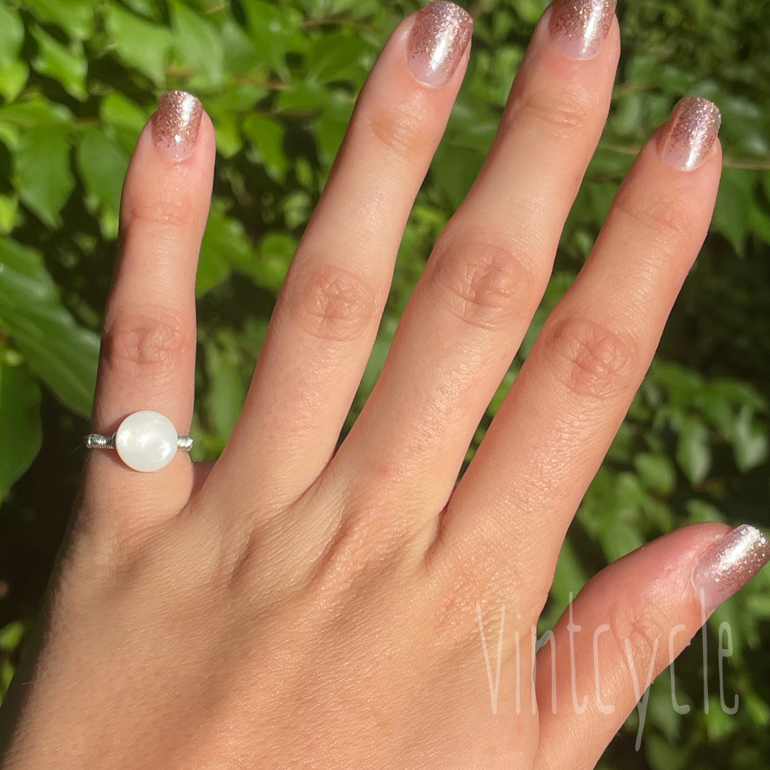 Small White Pearlescent Button Ring