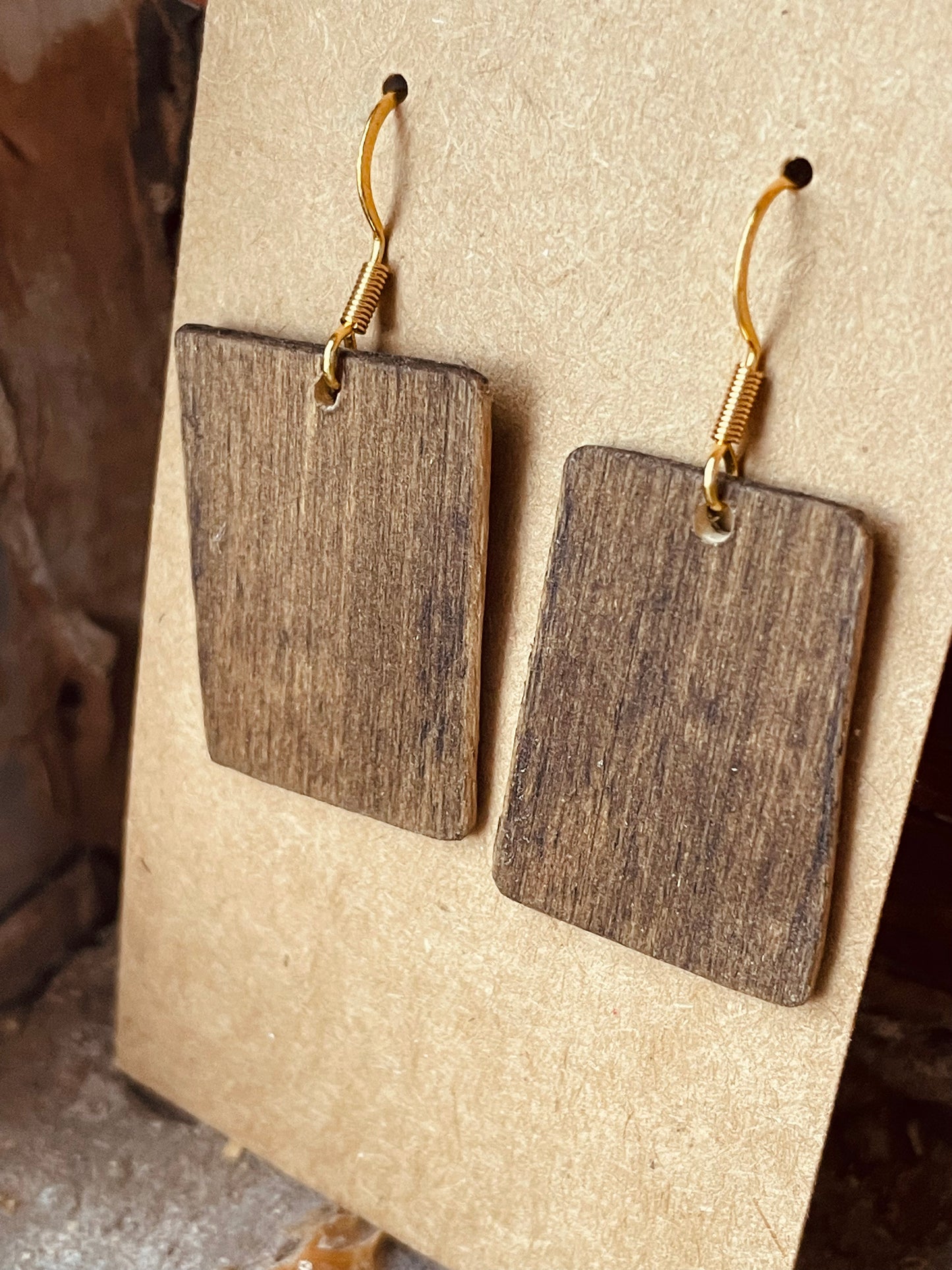 Dark Walnut Stained Reclaimed Wood Drop Earrings