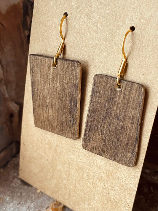 Dark Walnut Stained Reclaimed Wood Drop Earrings