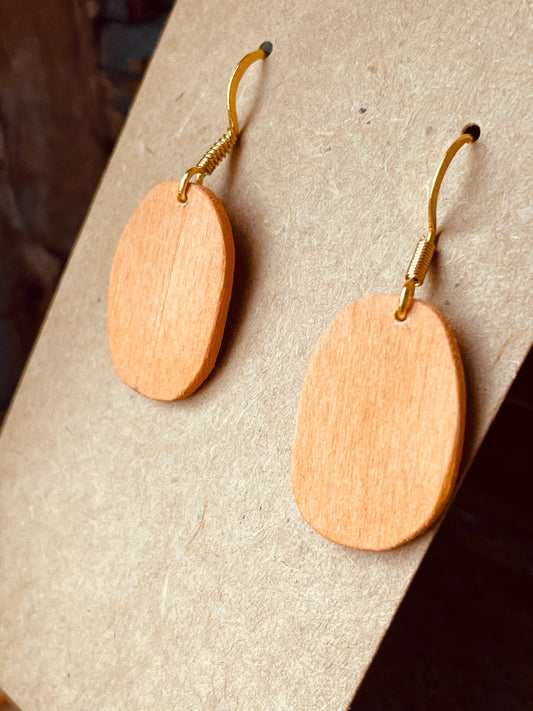 Pastel Orange Washed Circular Cut Reclaimed Wood Earrings