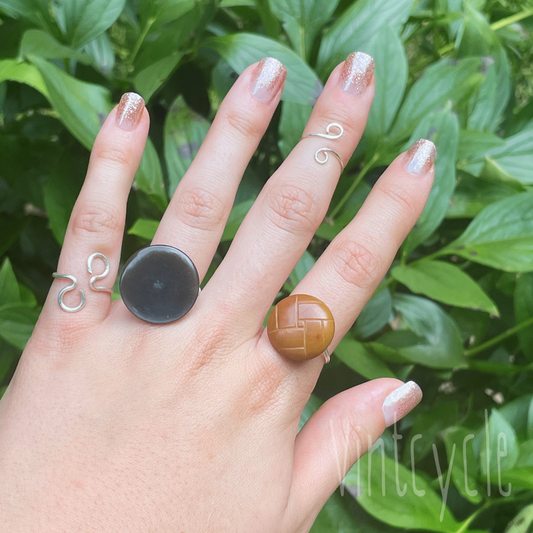 Brown Geometric Button Ring