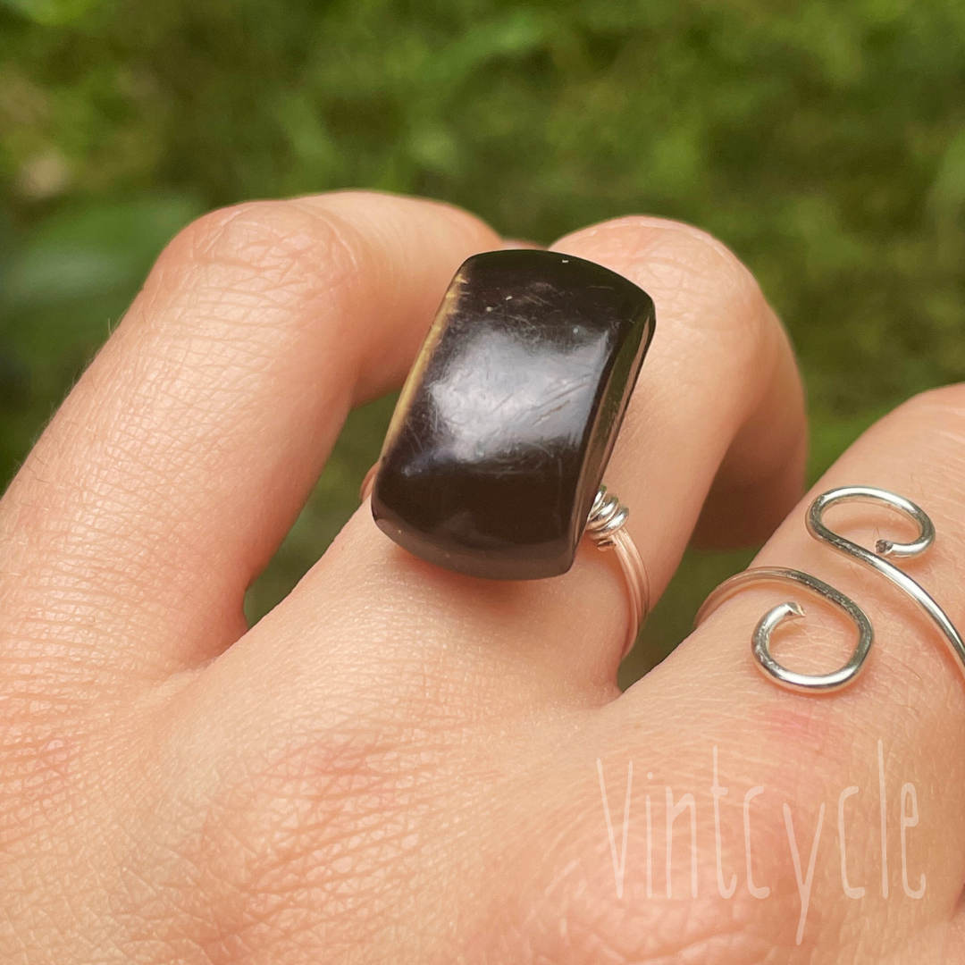 Black/Brown Uniquely Shaped Button Ring