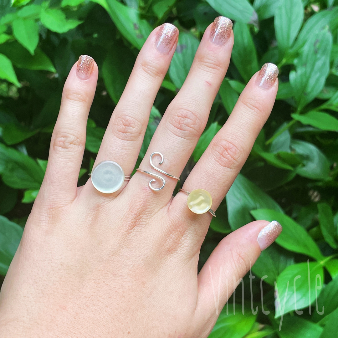 White Pearlescent Button Ring