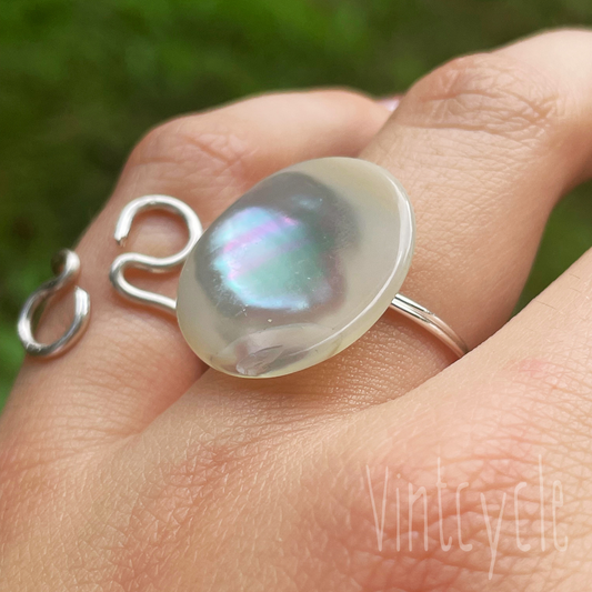 White Mother of Pearl Button Ring