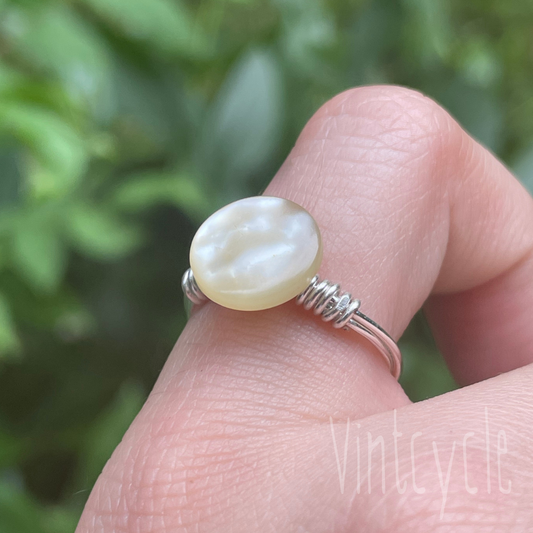 Off-White Pearlescent Button Ring