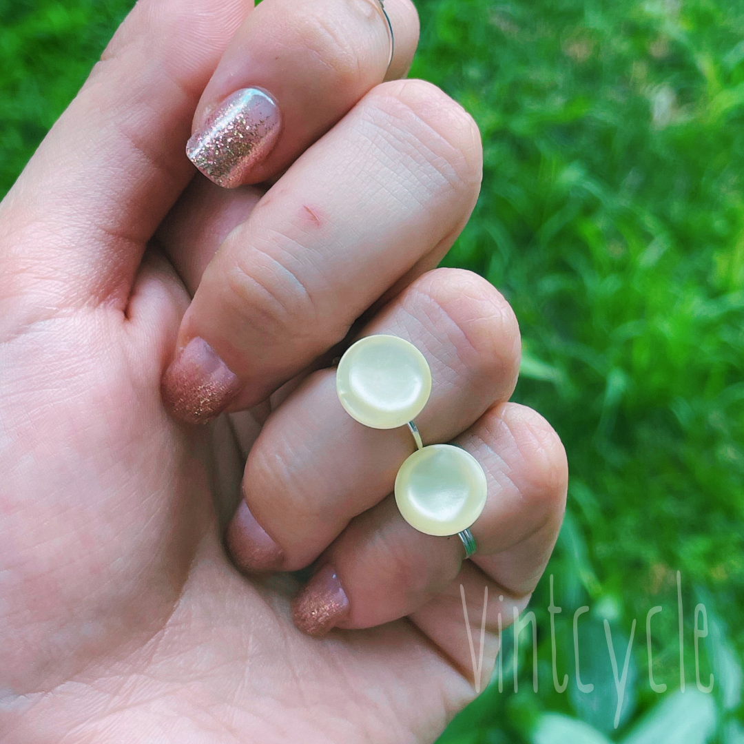 Off White Pearlescent Button Ring