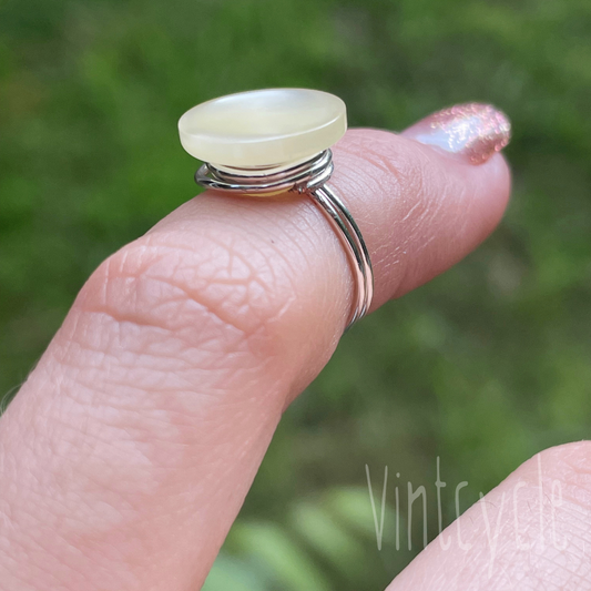 Off White Pearlescent Button Ring