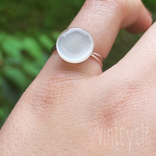 White Pearlescent Button Ring