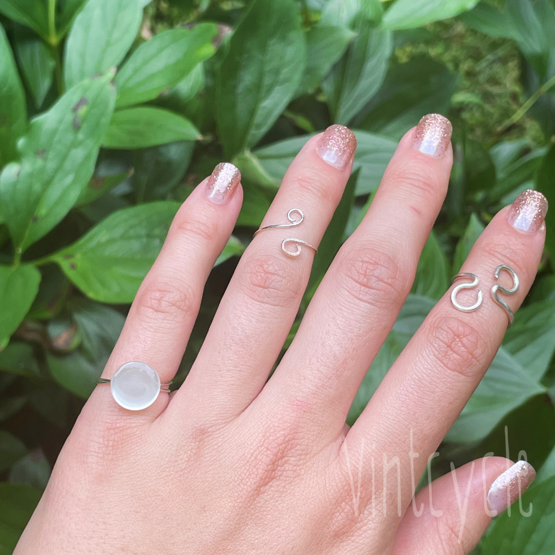 White Pearlescent Button Ring