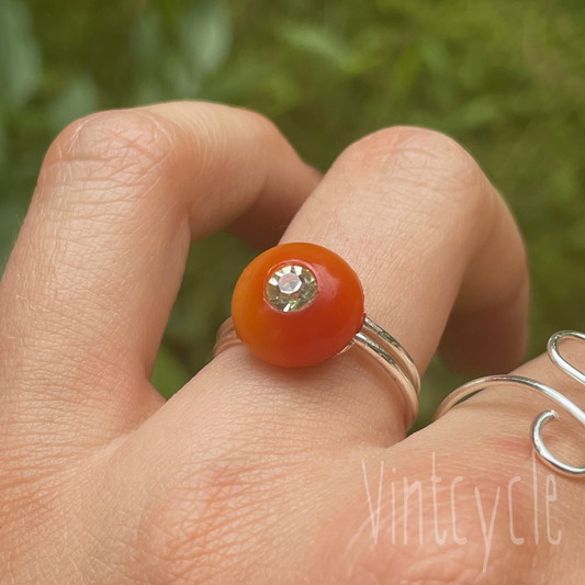 Orange and Diamond Crystal Button Ring