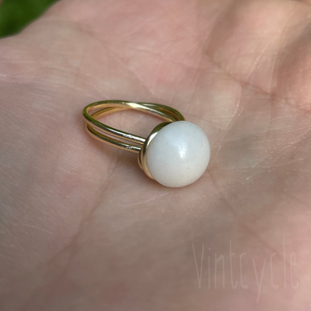 Small White Button Ring