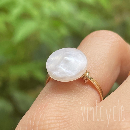 Small White Semi-Translucent Button Ring