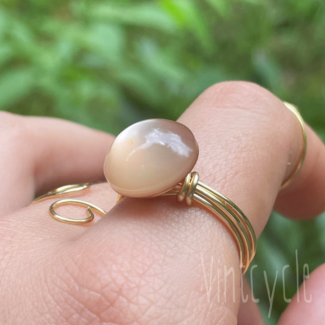 Semi-Translucent Brown Button Ring