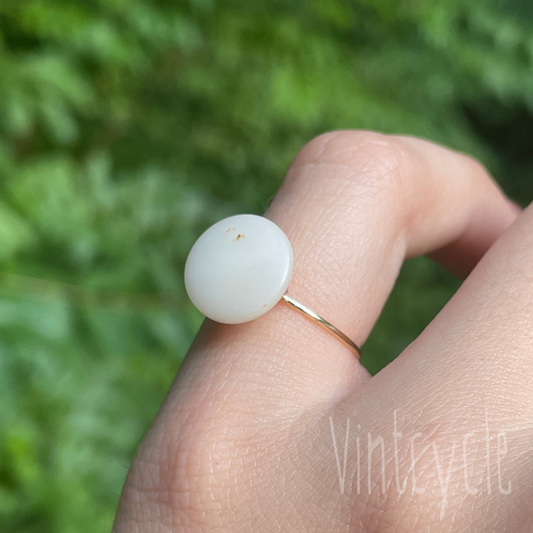 Small White Button Ring