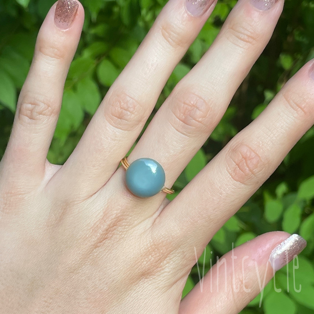 Teal Button Ring