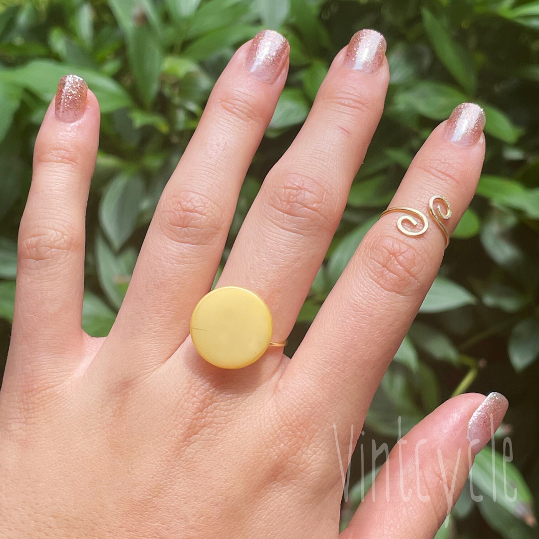 Creamy Yellow Button Ring