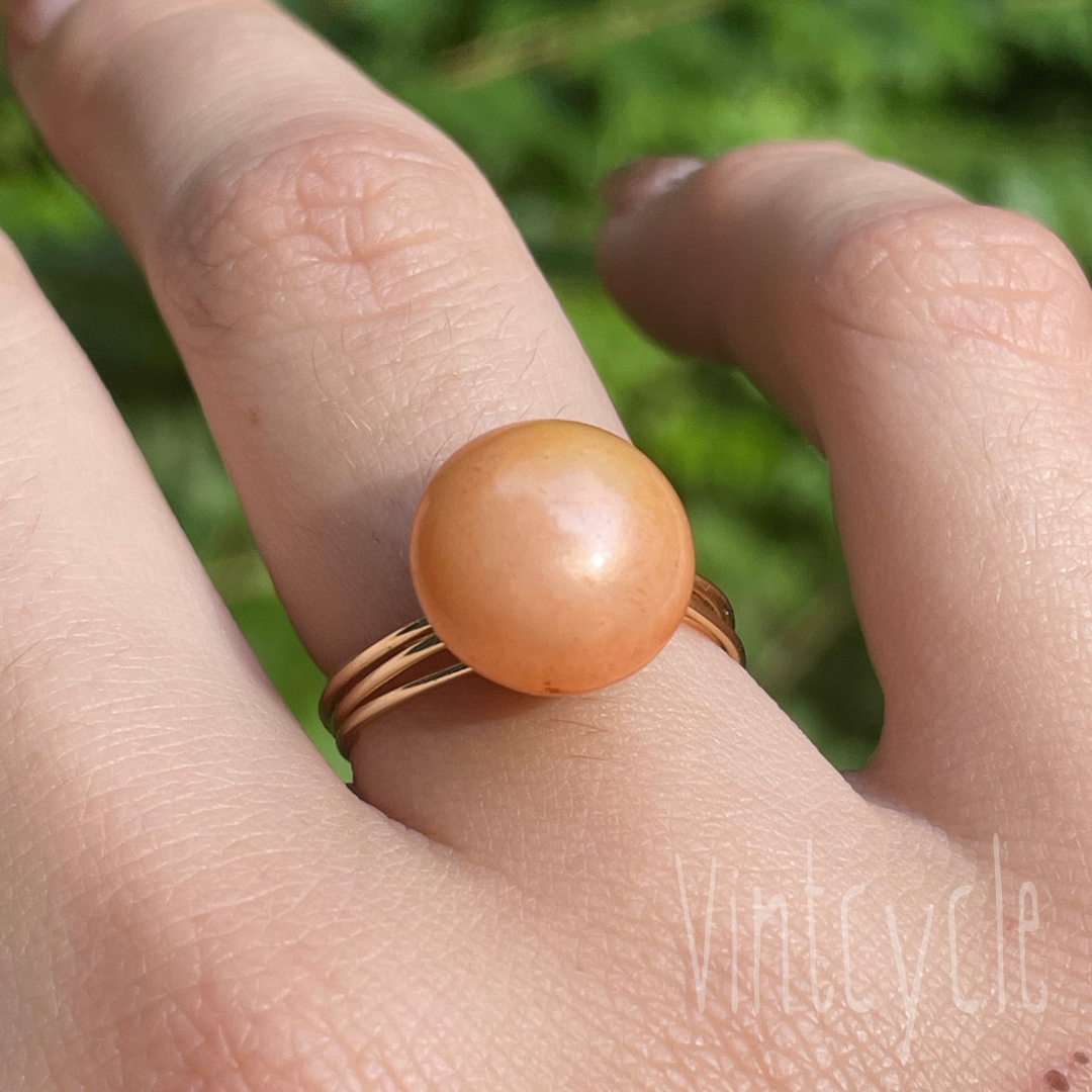 Soft Orange Pearlescent Button Ring