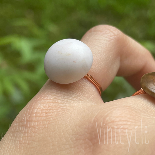 Round Solid White Button Ring