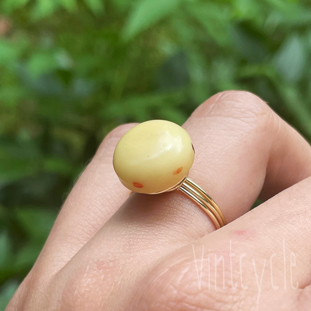 Yellow Round Button Ring