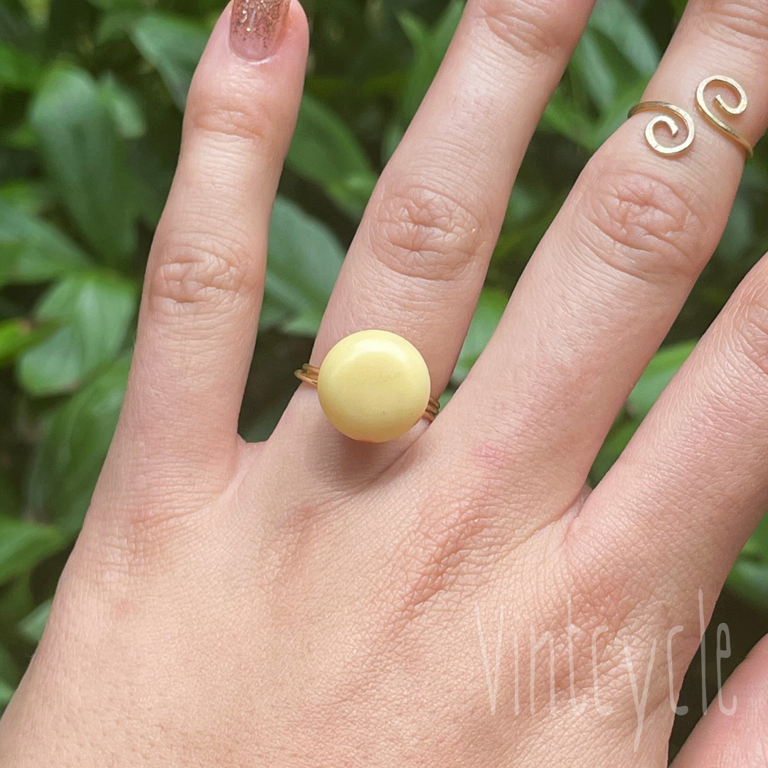 Yellow Round Button Ring