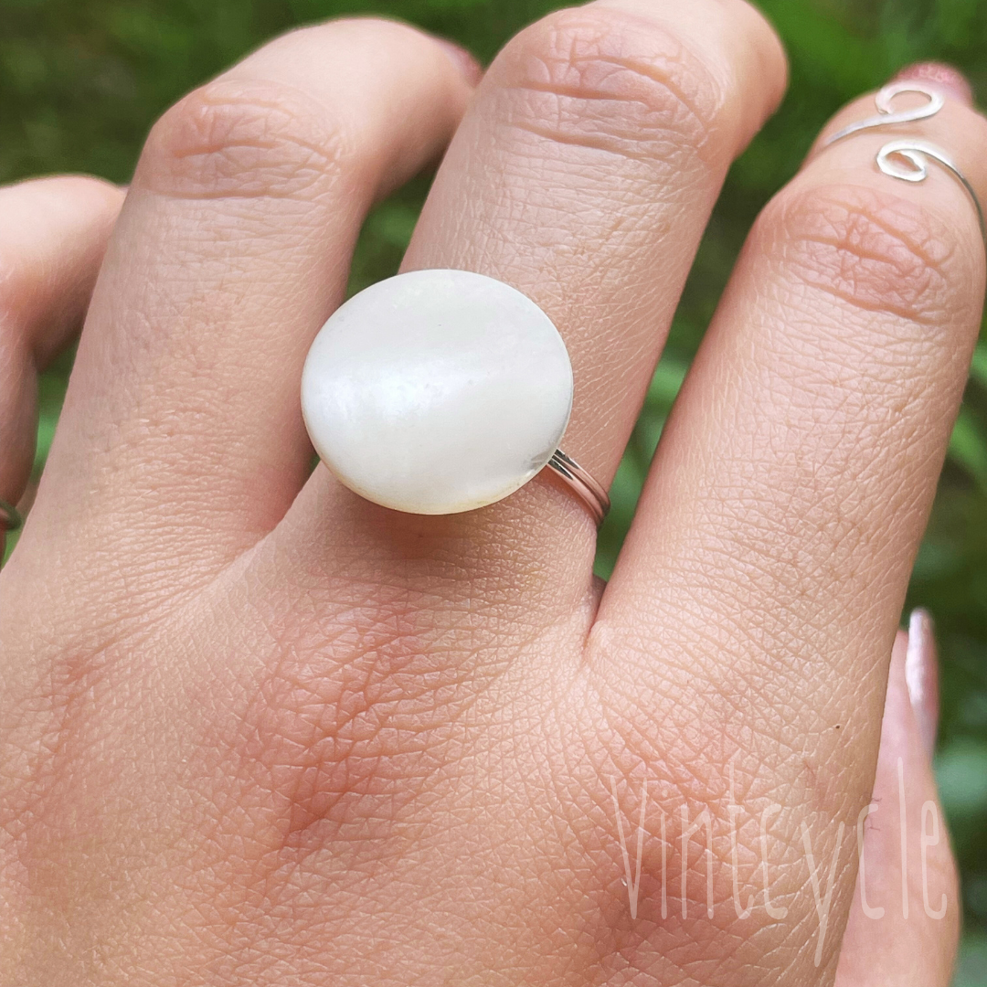 White Mother of Pearl Button Ring